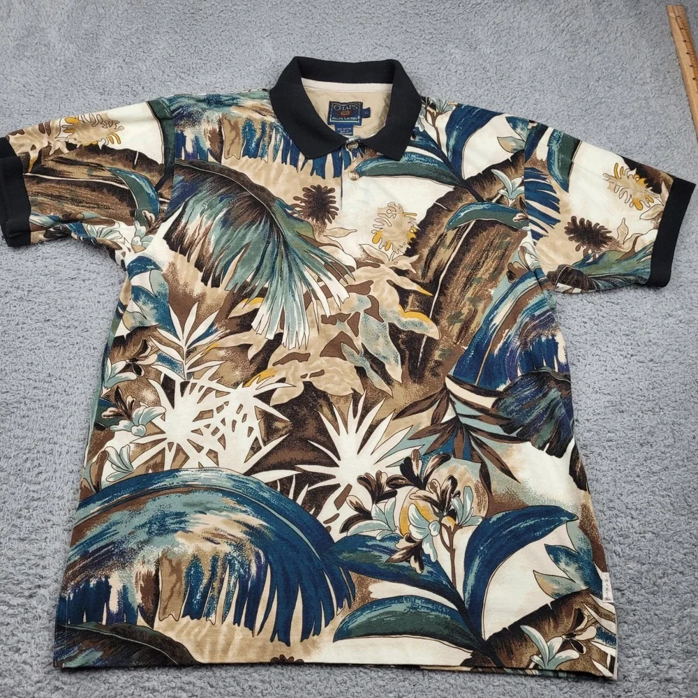 Chaps Ralph Lauren XL Mens Vintage 90s Floral Polo Shirt‎ Short Sleeve Tropical